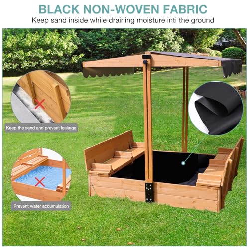 Sandbox with Cover,Kids Wooden Sand Box with Covers Foldable Beench Seats,Sand Boxes for Backyard Garden, Beach Patio Outdoor