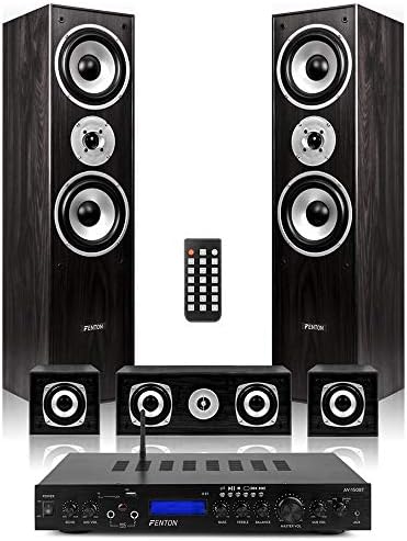 Fenton 5.0 Surround Sound Speaker System Home Cinema Theatre Set with FM Radio Bluetooth Amplifier, Black