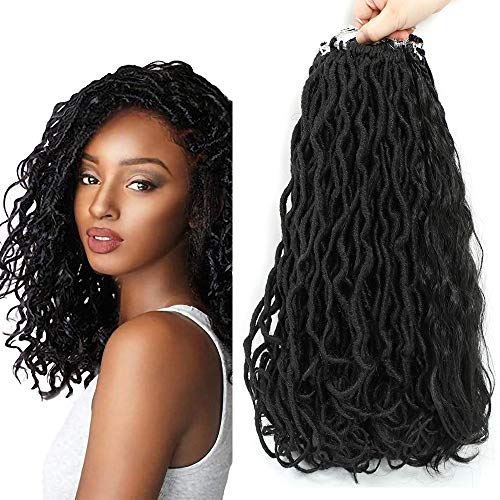 New Goddess Locs Crochet Hair 6 Packs 14 Inch Goddess Locs Crochet Hair 24 Roots/ Pack Goddess Locs with Curly Ends + FREE 4 pcs Wavy Crochet Braiding Hair Extension (1B)