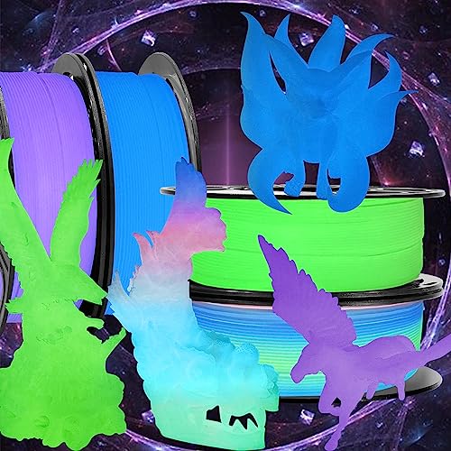 Image of Bblife Glow in Dark PLA 3D Filament Bundle, 4 Popular Luminous Colors: Green, Purple, Blue, Rainbow, 1.75mm, 1kg