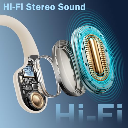 Image of Swimming Headphones-Bone Conduction Headphones, IP68 Waterproof Open Earphones, LiteSurge Bluetooth 5.4 Underwater Sport Earbuds with 32 GB MP3 Memory for Swimming, Marathon-Khaki