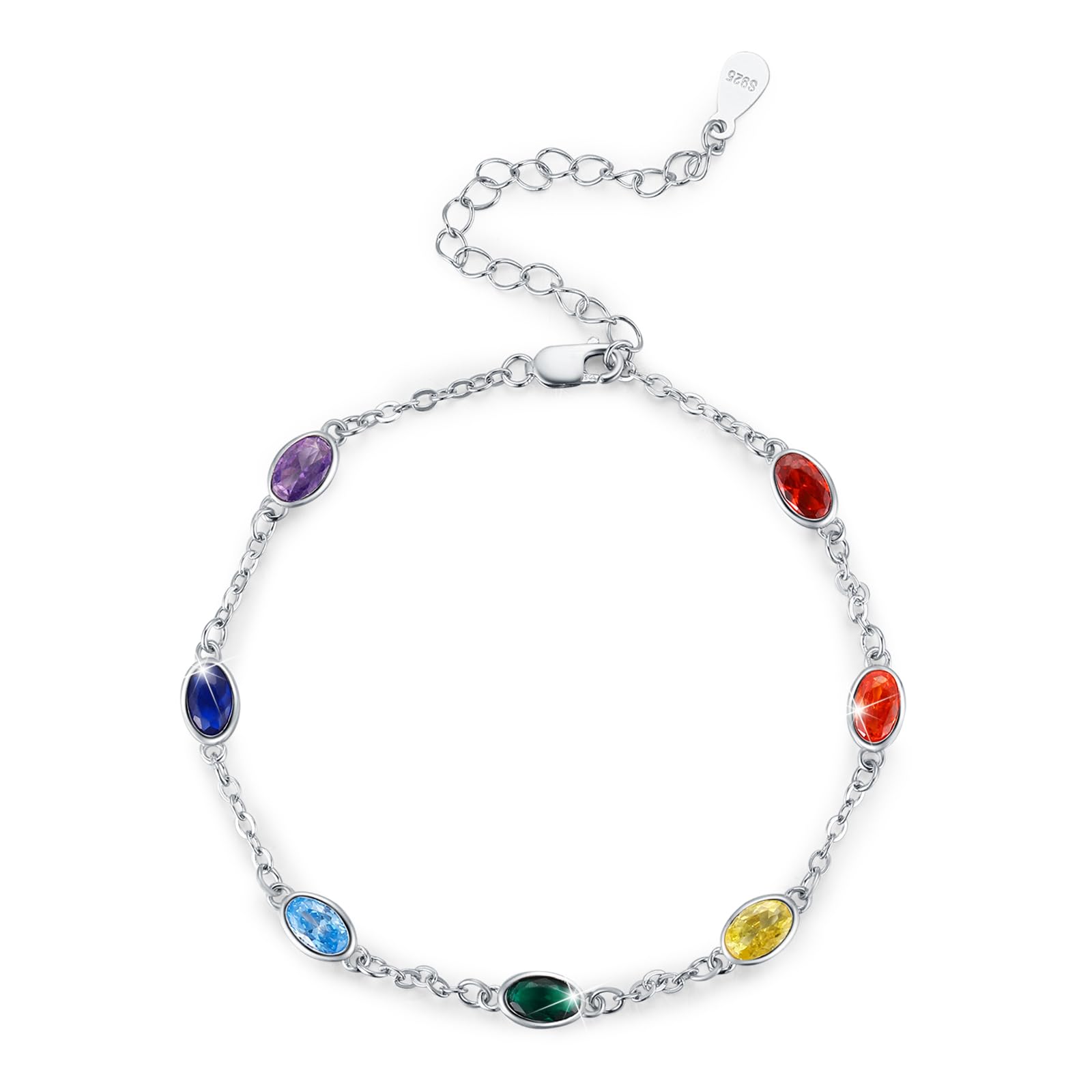 Pulsera de chakra de plata de ley con 7 chakras, pulsera de yoga, pulsera de enlace para muñeca, cumpleaños, regalos de Navidad para mujeres, esposa, novia, novia, 7+2, Plata de ley