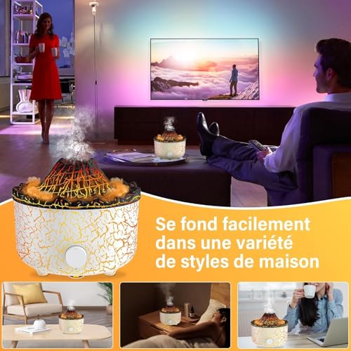 Wandefol Humidificateur effet volcan diffuseur, deux modes de pulvérisation, grand réservoir d'eau de 560 ml, protection contre les coupures de courant, plusieurs modes d'éclairage, avec minuterie – vue 6