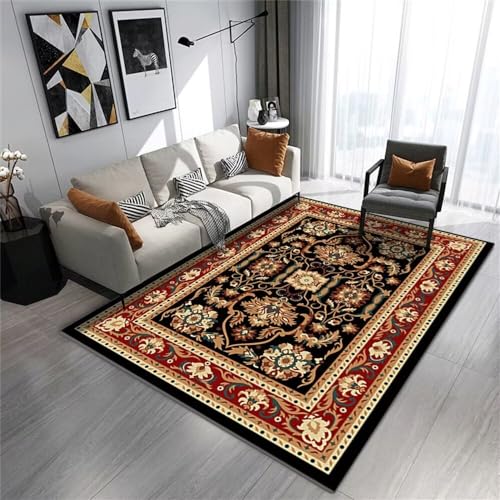 Schwarzer Klassischer Teppich Blumenmuster Wohnzimmer Dekoration Feuchtigkeitsaufnahme 200X300Cm Bettvorleger Carpet Living Room Rot Waschbar In Waschmaschine Schlafzimmer