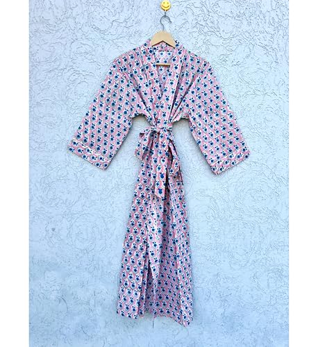 Image of Hand block print Cotton Kimono bikini cover up,Indian Hand block print Cotton Bath Robe,Swim Wear,Nighrwere Dressing Gown