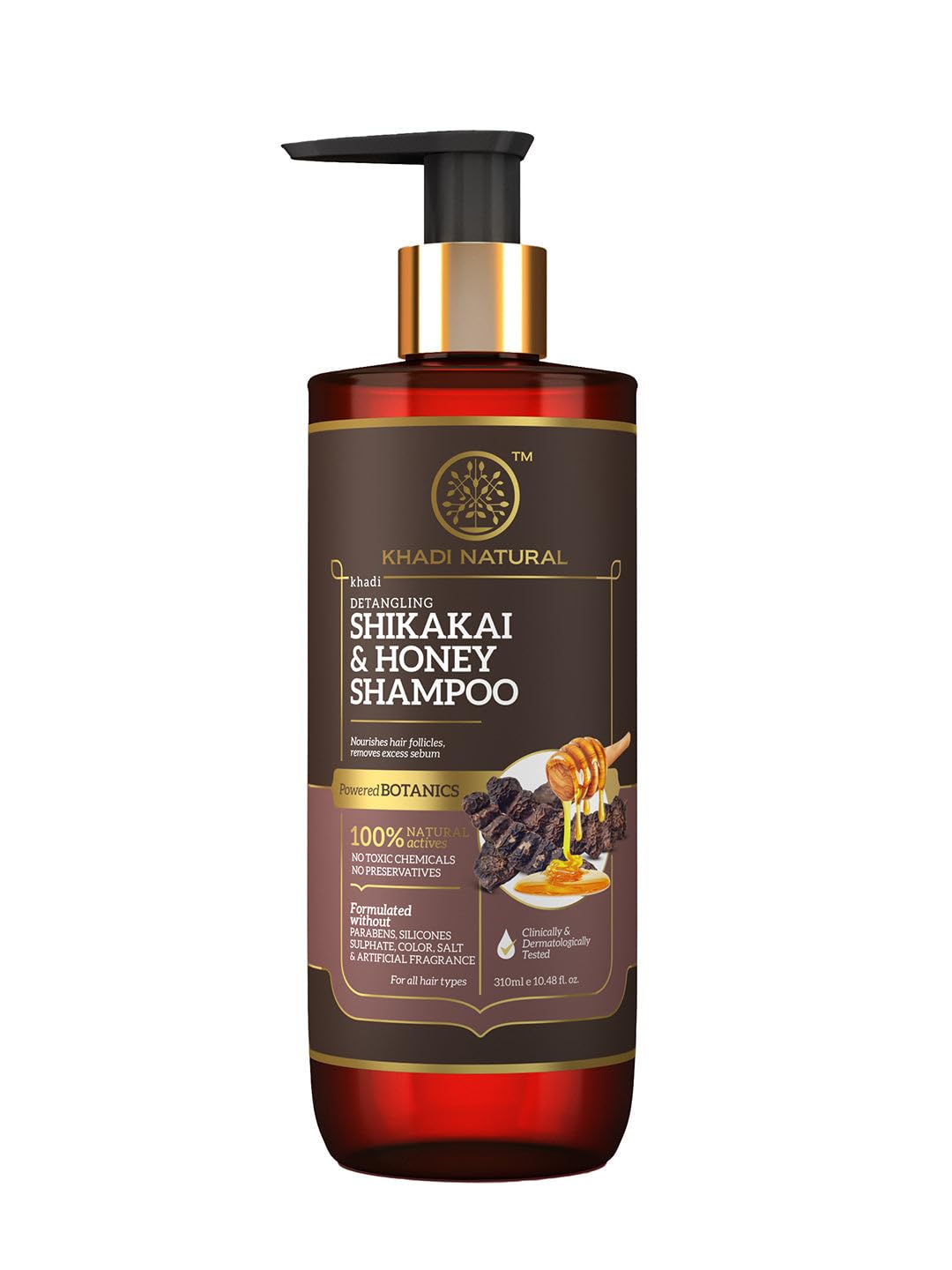 Khadi Natural Shikakai & Honey Shampoo|Detangles hair|Makes hair manageable|Protect from hair build-up|Suitable for all hair types|Powered Botanics|310ml