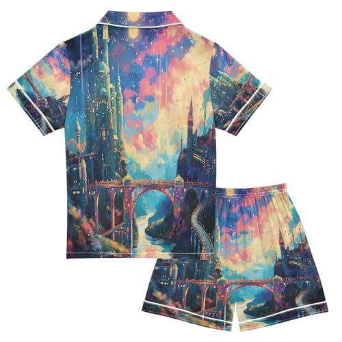 senya Starry Sky Satin Summer Pajama Sets Silk Short Sleeve Button Down Sleepwear2