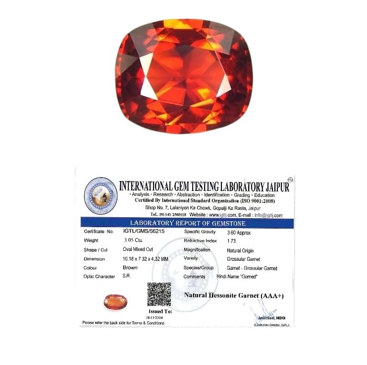 IGL Natural Ceylon Srilankan Hessonite Gemstone Premium Original Certified Gomed/Gomedhak Gem For Rahu, Protection, Peace,... - Review, Price and Buying Guide