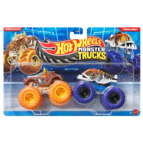 Image of Hot Wheels Monster Trucks Steer Clear Vs Piran Ahhh Demolition Doubles 2026 1:64 Scale 3+ Ages - Multicolor