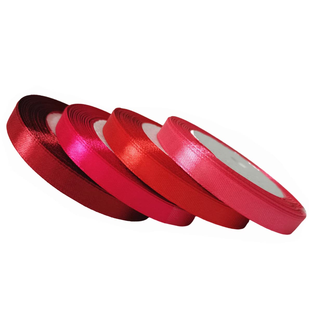 Morices 4 Rolls 24 Yards Fabric Satin Ribbon, 10mm Single Face Craft Ribbon for Bouquet Gift Wrapping, Wedding Party Decoration, Hair Bows Making (Red Series)