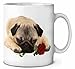 Produktbild Mops-Hund mit einer roten Rose Kaffeetasse Geburtstag/Weihnachtsgeschenk