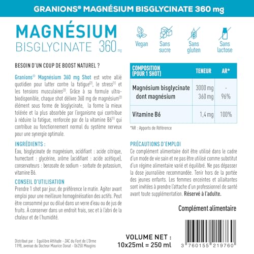 Granions Magnésium Bisglycinate 360mg 10 shots - vue 2