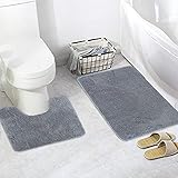 GoMaihe Badezimmerteppich Badematte Set 2 Teilig, Badvorleger rutschfest Waschbar Badteppich 50 × 80cm und U-förmige Kontur WC Teppich 50 × 50cm, Schmutzfangmatte für Badezimmer Küchenteppich, Grau