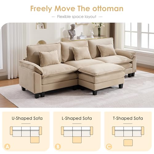 Image of URRED Oversized Modular Sectional Sofa,Solid Khaki:122 inch L Shaped