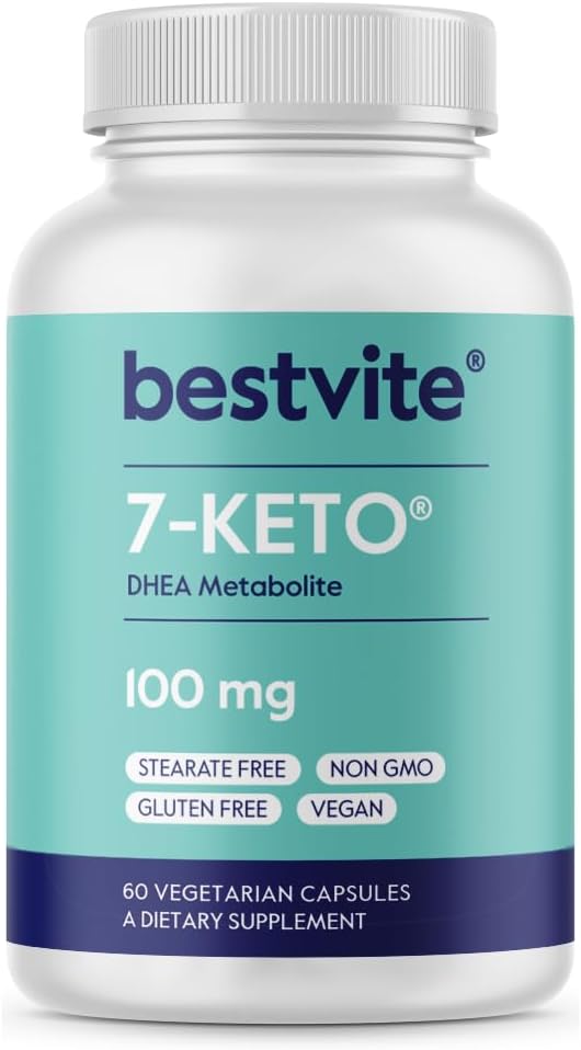 BESTVITE 7-Keto 100mg DHEA (60 Vegetarian Capsules) - No Stearates - Vegan - Non GMO - Gluten Free - Supports Energy Metabolism* - Easy to Swallow Capsules