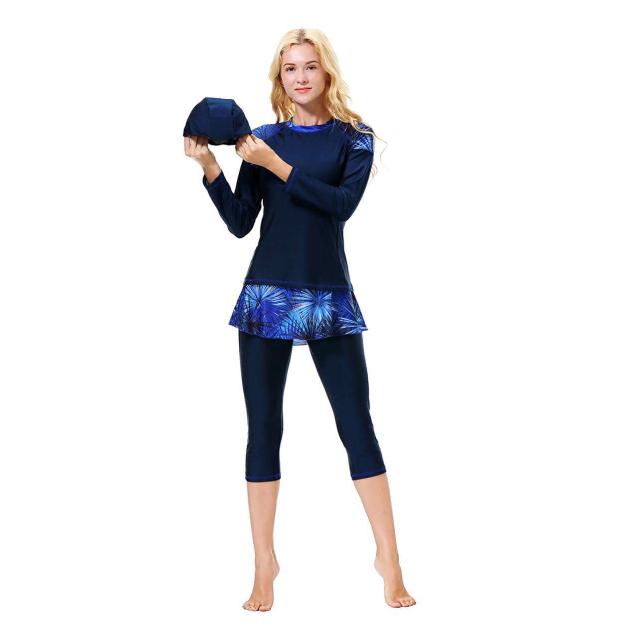 Traje De Baño Conservador De 3 Piezas Kit De Pantalones De Abrigo De Baño Traje De Baño Modesto Vestido De Playa para Mujer Ropa De Playa para Mujer Vestido De Natación para