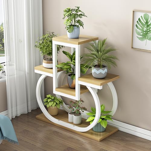 Soporte de flores de hierro de 4 niveles en forma de corazón para uso en interiores y exteriores, estante de almacenamiento de plantas para jardín, balcón y patio.