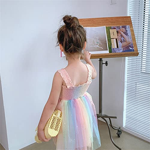 Toddler Baby Girls Sleeveless Rainbow Tutu Dress Infant Tulle Layered Sundress Skirt With Sequins Heart (Rainbow, 5-6 Years) #TOP2