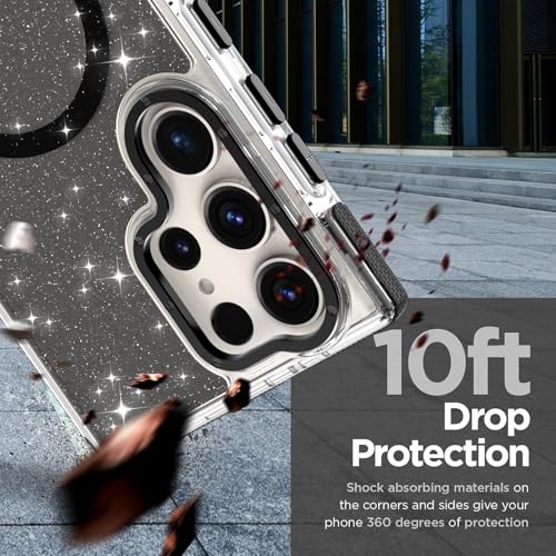 Image of Magnetic Case for Samsung Galaxy S22 Ultra [Compatible with Magsafe] [Bling Glitter Fluorescent Design] [1 Screen Protector] Slim Translucent Matte Case for Galaxy S22 Ultra 6.8 inch, Black