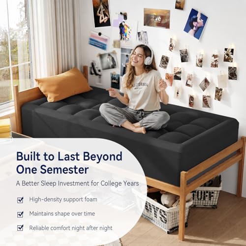 Image of ELEMUSE Twin XL Dorm Dual Layer 3 Inch Memory Foam Mattress Topper for College, Dorm Room Essentials, 2 Inch Cooling Gel Foam and 1 Inch Soft Pillow Top Bed Pad,Back to School,Black