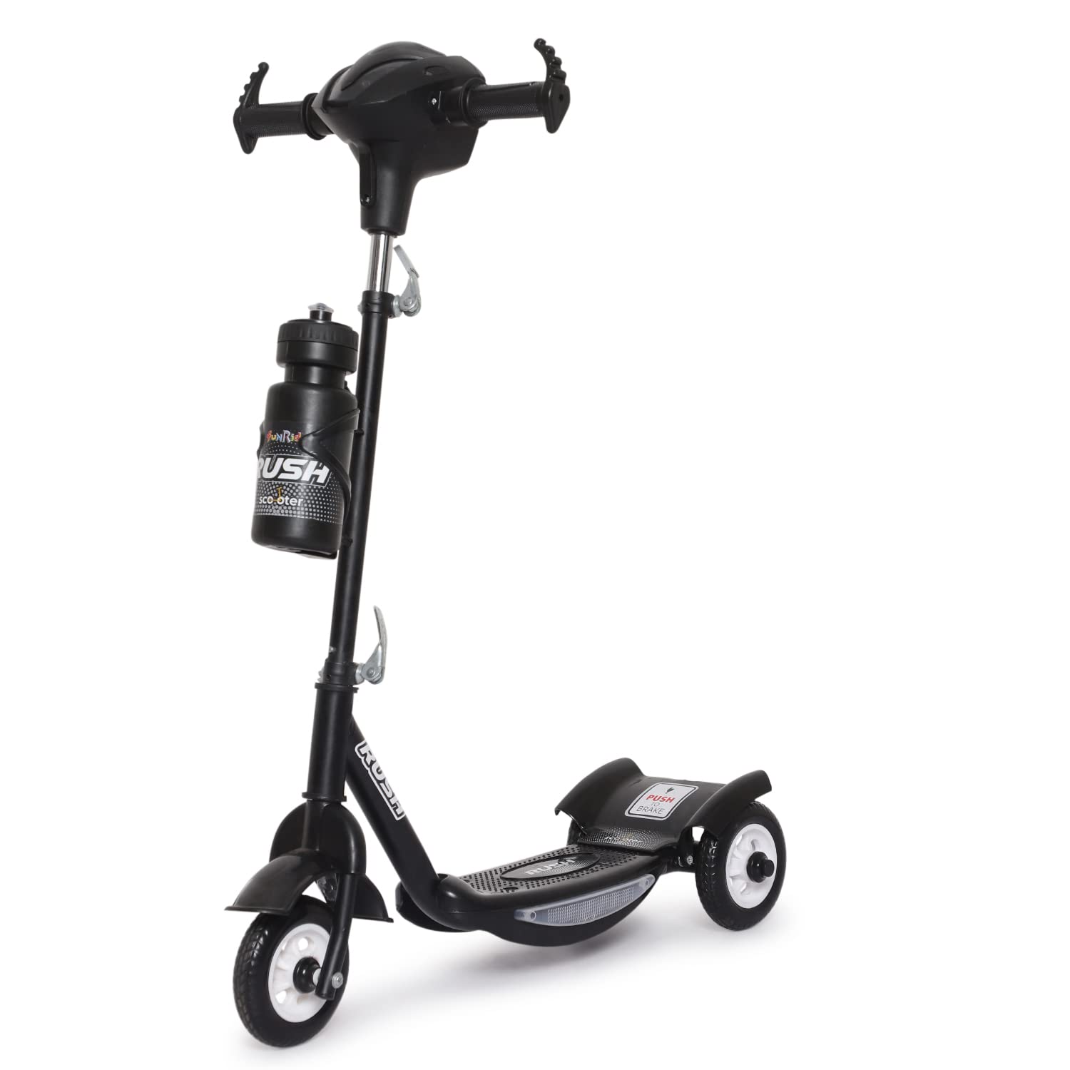 Funride Kids Scooter Rush Dx with Lights & Music, Three Wheel Kick Scooters for Boys & Girls with Sipper, Adjustable Height & Rear Brake, 3 Wheels Skate for Age 3-10 Years (Black)