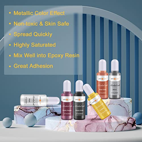 Htvront Metallic Alcohol Ink Set - 20Ml X 6 Vibrant Metallic Colors Alcohol-Based Resin Ink, Concentrated Shimmer & Easy To Mix Alcohol Ink For Epoxy Resin, Yupo, Painting, Tumbler Cups, Coaster #TOP4