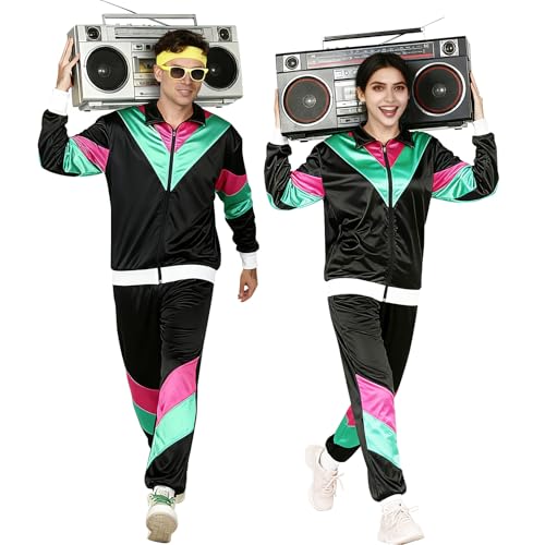 Jogging Rétro Noir pour Soirée Kitsch - Survêtement Fluo Années 80/90