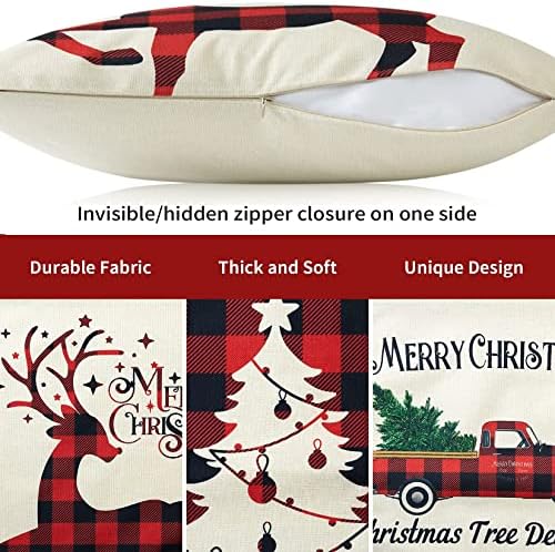 CAROMIO Christmas Decorations Cushion Covers Set of 4, Red and Black Buffalo Plaid Christmas Pillow Covers 45 x 45 Christmas Pillow Cases for Sofa Home Decor 18 x 18 Inch