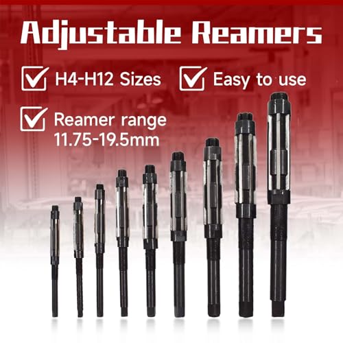 findmall 9 Set High Speed Steel Adjustable Hand Reamers 15/32 Inch to 1-3/16 Inch Fit for Drilling Machine and Other Machine