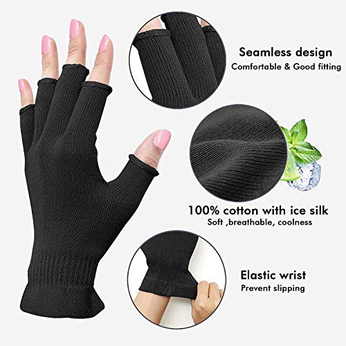 Mig4U Fingerless Moisturizing Gloves, Half Finger Touchscreen Beauty Glove For Eczema, Spa, Dry Hands, Skin Treatment, Summer Sun Uv Protection (S/M, Black-1Pair) #TOP1