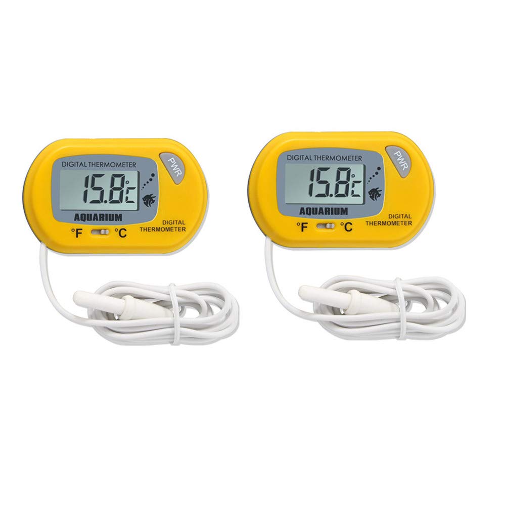 amropi Aquarium Thermometers, 2 Pack Digital LCD Water Thermometer for Fish Tank Aquarium Marine Reptile Habitat Temperature, Yellow