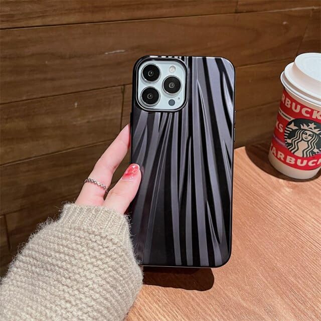 LuxuryKase Metallic Fold Crease Phone Case for iPhone 13 Pro/Black