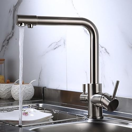 HTTGDGDH 3Way Kitchen With 2 Water Outlets 360° Swivel Hot & Cold Water Chrome Finishversatile Filter Tap For Modern Kitchens,Gebürstet