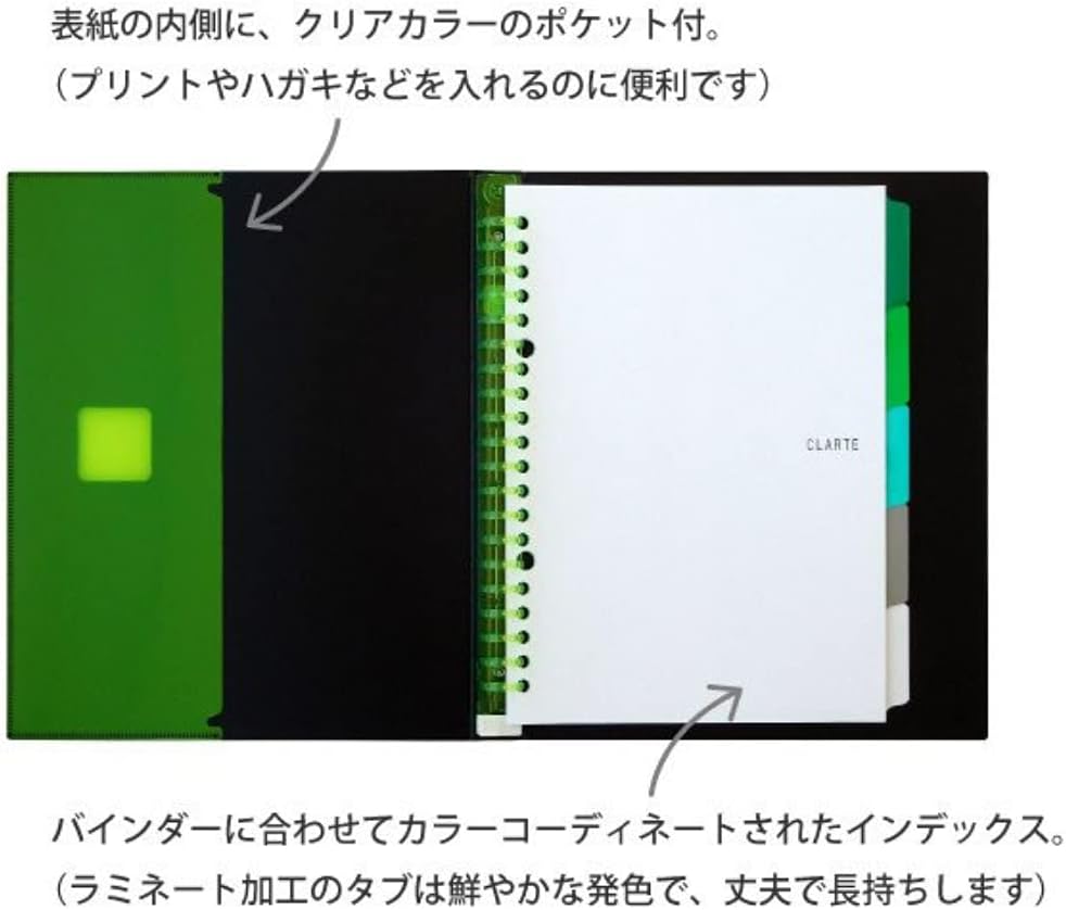 Maruman Loose Leaf Binder A5 20 Rings CLARTE Green and Loose Leaf A5 6mm ruled (Value Set)