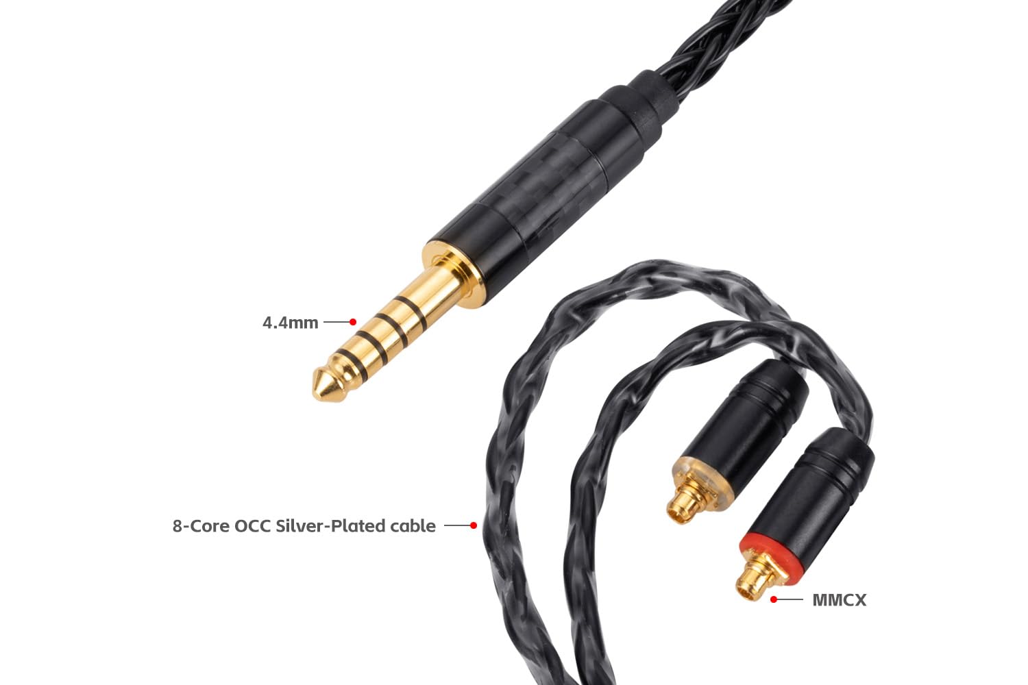 UNCLE LIGHT 4.4mm to MMCX IEM Cable, 8-Core OCC Silver-Plated for Earbud, Ultra-Soft HiFi Earphone Cable,for in-Ear Monitor (1.3m, Black)