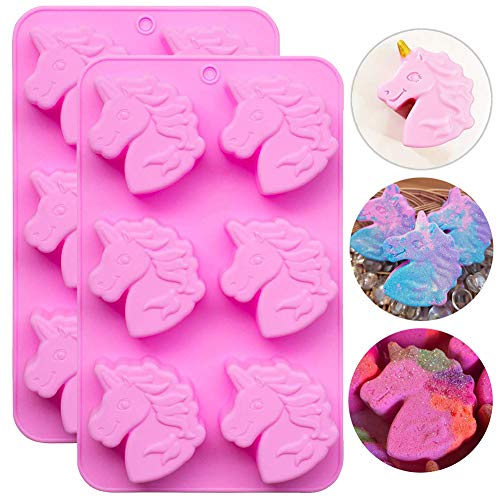 Fewo 2Pcs Unicorn Cupcake Molds, 6-Cavity Unicorn Head Silicone Cake Baking Pan Bath