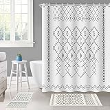 Sunhop Luxury Shower Curtain Set 3PCS, Bathroom Sets with Shower Curtain and Rugs, Ultra Soft Faux W