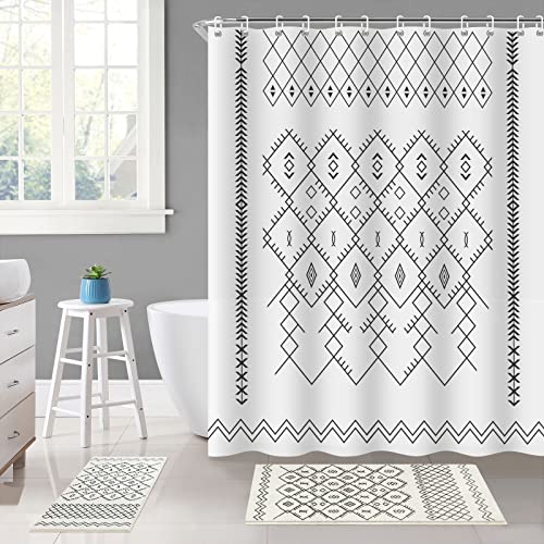 Sunhop Luxury Shower Curtain Set 3Pcs, Bathroom Sets With Shower Curtain And Rugs, Ultra Soft Faux Wool Water Absorbent Bath Rugs, Durable Waterproof Shower Curtain With 12 Hooks (White, 71" X 71") #TOP2