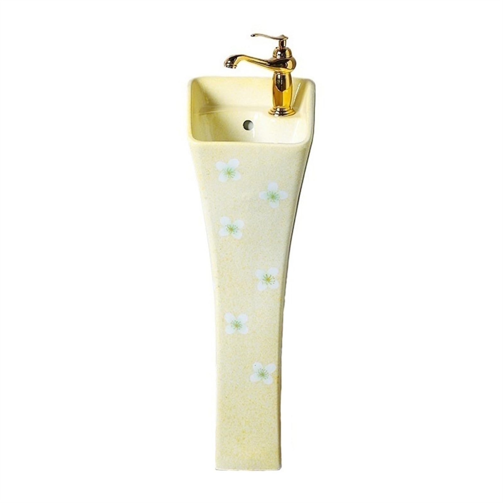 Zhaoj24-05 Yellow Pedestal Sink Small Ceramic Pedestal Sink Art Basin With Overflow Hole, Compact Floor Standing Washbasin, One Piece Bathroom(Yellow)