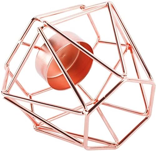 Homtone 2 Pcs Metal Hexagon Tealight Candle Holders, Rose Gold Geometric Hollow Tea Light Laterns Holders, Adorable Romantic Ornament for Home Decor, Wedding, Party, Events, Christmas (8cm+17cm)