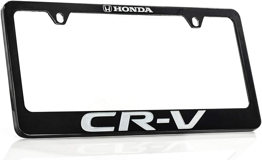Honda CR-V Black Coated Zinc License Plate Frame Holder Wide Bottom engrave 2 Hole