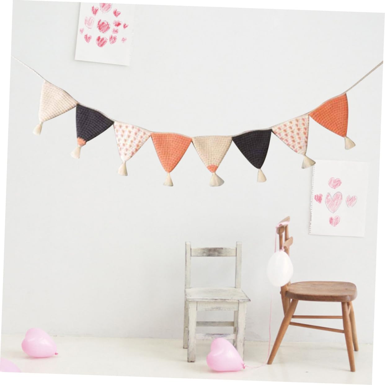 Abaodam 2 Banderines Triangulares De Algodón Banderines De Color Naranja Vibrante Para Celebraciones Y Decoración De Habitaciones De Niñas.