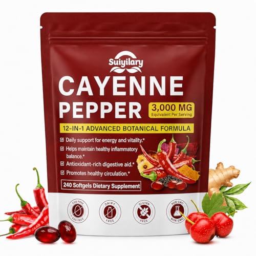 Cayenne Pepper Softgels Capsules Capsaicin Supplements Supports Leg Vein Heart Blood Vessel Health 12-in-1 Extracts blend Vitamin E D3+K2 Grape Seed Hawthorn Beetroot Berberine (240 count)