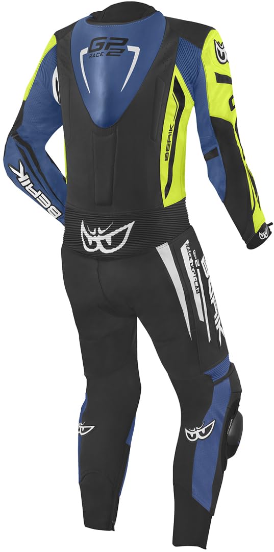 Berik Monza Combinaison moto une pièce en cuir, noir/bleu/jaune, 50