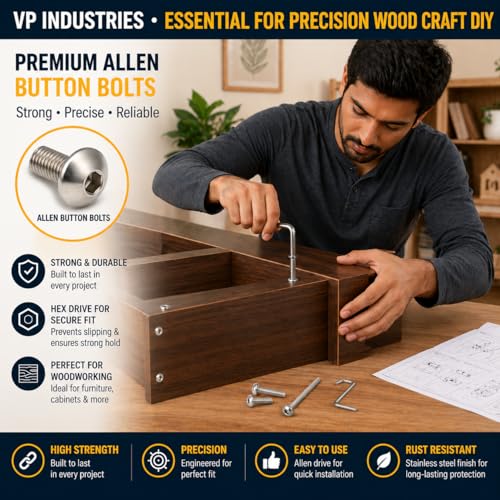 Image of By inchVP INDUSTRIES inch (Pcs-25) M6x30 mm Allen Button Nickel Finish Head Cap Screw High Tensile | Round Head Screw for Modular Furniture, Wooden Work, Electrical Fittings, DIY & Industrial Use