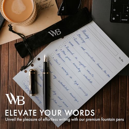 Image of Wordsworth & Black Luxury Fountain Pen Set for Writing, Medium Nib, Black | Gift for Men & Women, Brass Body, 18K German Iridium, Calligraphy, Converter + 24 Ink Cartridges, Refillable, Leak-Free