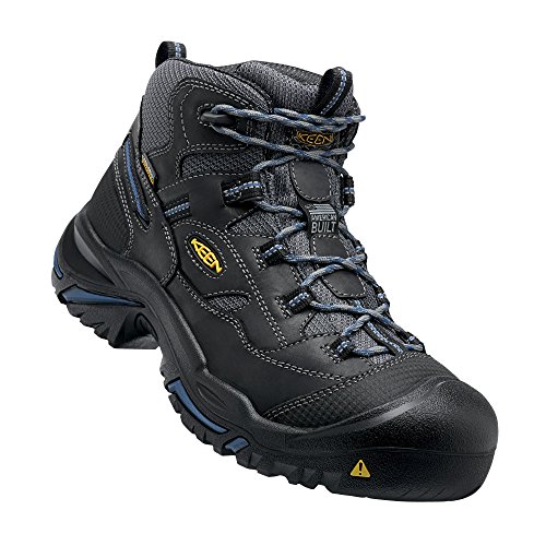 KEEN Utility mens Braddock Mid Soft Toe Waterproof Work Boot, Raven/Estate Blue, 12EE