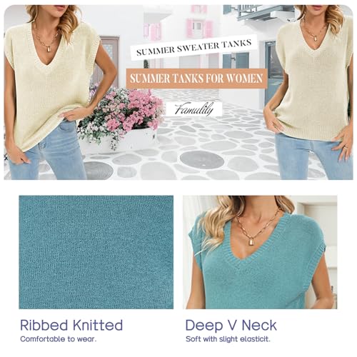 Famulily Deep V Neck Tanks for Women Casual Cap Sleeve Sweater Vest Summer Ribbed Knitted Tank Tops3