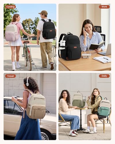 Image of LOVEVOOK Laptop Backpack for Women with Giant Tumbler Holder - DIY 15.6Inch Work Computer Travel Backpack with Laptop Compartment, Water Resistant, Commuter College Teacher Nurse Purse Bag, Green