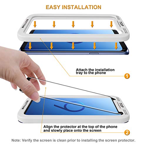 (2 Pack) Supershieldz Designed For Samsung (Galaxy S9 Plus) Tempered Glass Screen Protector With (Easy Installation Tray) Anti Scratch, Bubble Free (Black) #TOP1
